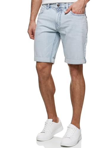 Indicode Herren Caden Jeans Shorts mit 5 Taschen | Herrenshorts Used Look für Männer Foam Blue 3XL von Indicode