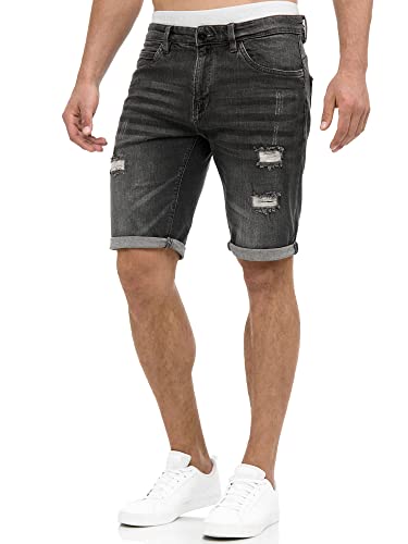 Indicode Herren Caden Jeans Shorts mit 5 Taschen | Herrenshorts Used Look für Männer Holes - Dk Grey, XXL von Indicode