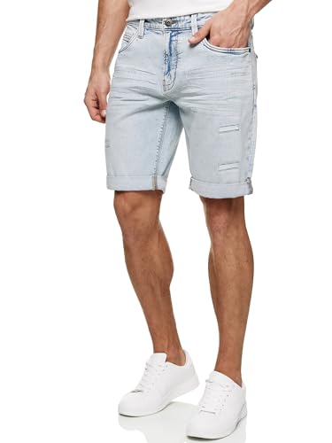 Indicode Herren Caden Jeans Shorts mit 5 Taschen | Herrenshorts Used Look für Männer Holes - Foam Blue 3XL von Indicode