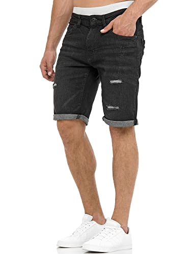 Indicode Herren Caden Jeans Shorts mit 5 Taschen | Herrenshorts Used Look für Männer Holes - Black, L von Indicode