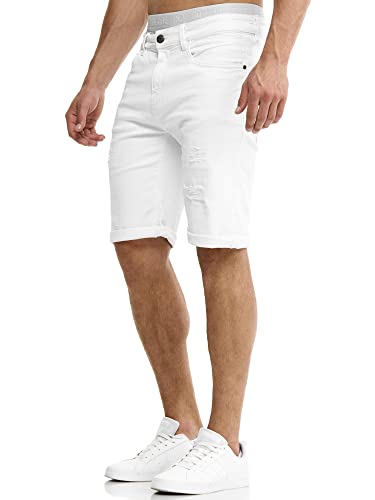 Indicode Herren Caden Jeans Shorts mit 5 Taschen | Herrenshorts Used Look für Männer Holes - Off White, S von Indicode