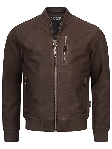 Indicode Herren Captain Lederjacke aus Ziegenleder | Echtleder Jacke Motorradjacke Bikerjacke Dk Brown, M von Indicode