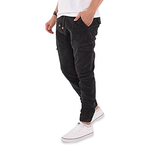 Indicode Herren Cord Hose Cargohose Sydney Baumwolle Cordhose Chino Jogger (Black, XXL) von Indicode