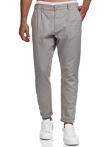 Indicode Herren Cunningham Stoffhose aus Baumwolle & Leinen | Herrenhose Freizeithose Männer Lt Grey L von Indicode