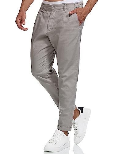Indicode Herren Cunningham Stoffhose aus Baumwolle & Leinen | Herrenhose Freizeithose Männer Lt Grey, S von Indicode