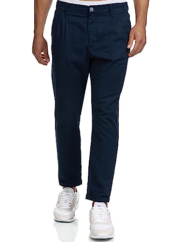 Indicode Herren Cunningham Stoffhose aus Baumwolle & Leinen | Herrenhose Freizeithose Männer Navy M von Indicode