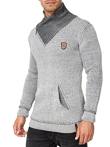 Indicode Herren Dane Grobstrick Winterpullover mit Schalkragen | Herrenpullover Strick Light Grey S von Indicode