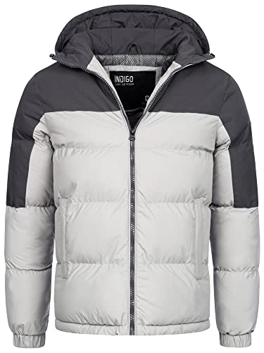 Indicode Herren Danix Winterjacke mit Kapuze | Herrenjacke Jacke Steppjacke Männer Lt Grey L von Indicode