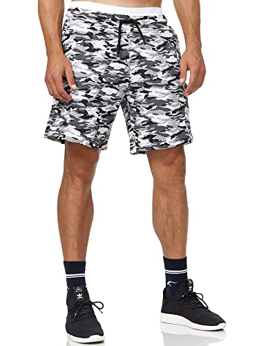 Indicode Herren Dannie Cargo Sweatshorts mit Kordelzug | Herrenshort Sport Trainingshose Black Camouflage, L von Indicode