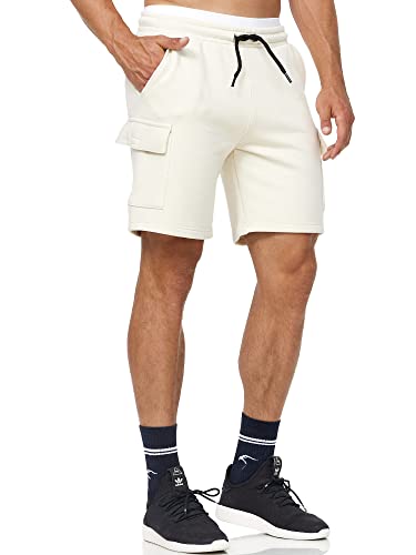 Indicode Herren Dannie Cargo Sweatshorts mit Kordelzug | Herrenshort Sport Trainingshose White Asparagus, XXL von Indicode