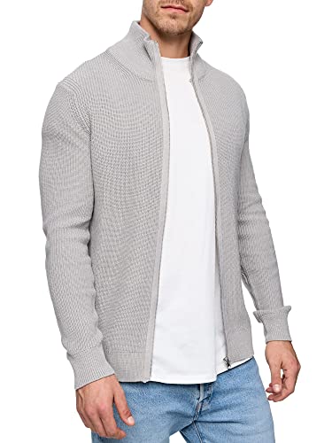 Indicode Herren Dodson Strickjacke mit Stehkragen aus Baumwolle | Cardigan für Männer Lt Grey Mix L von Indicode