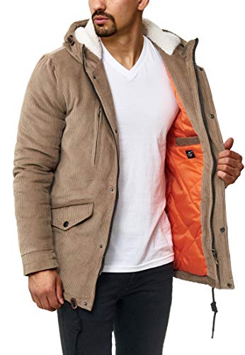 Indicode Herren Dudley Winterjacke aus Baumwolle (Cord) mit Kapuze | Winterparka Parka Greige XXL von Indicode