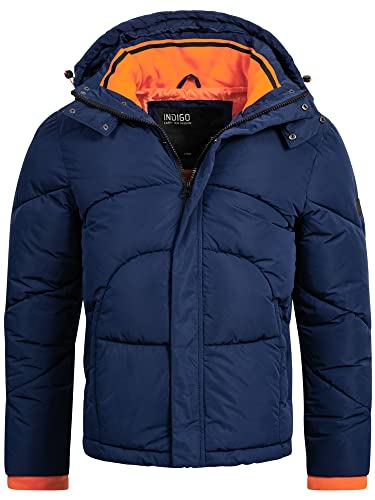 Indicode Herren Dunlap Winterjacke mit abnehmbarer Kapuze | Herrenjacke Steppjacke Männer Navy L von Indicode