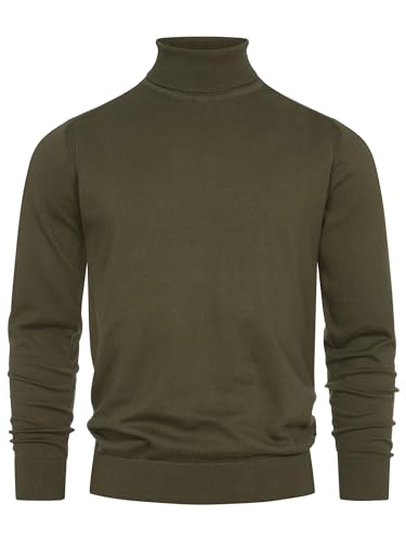 Indicode Herren Eldo Feinstrickpullover aus 80% Baumwolle | Strickpullover Rollkragen für Männer Army, XL von Indicode