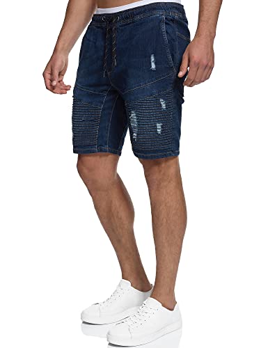 Indicode Herren Ernest Jeans Shorts mit Taschen | Herrenshorts Used Look für Männer Dark Blue, M von Indicode