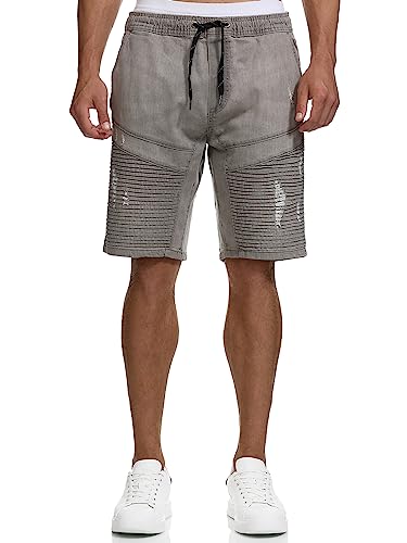 Indicode Herren Ernest Jeans Shorts mit Taschen | Herrenshorts Used Look für Männer Lt Grey S von Indicode