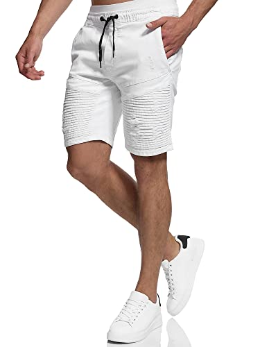 Indicode Herren Ernest Jeans Shorts mit Taschen | Herrenshorts Used Look für Männer Offwhite S von Indicode