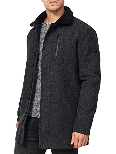 Indicode Herren Falmo Kurzmantel mit Reißverschluss | Mantel Herrenmantel Wintermantel Männer Mini Herringbone Black L von Indicode