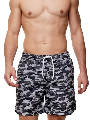 Indicode Herren Ferguson Badehose mit 3 Taschen und Tunnelzug | Badeshorts für Männer Dired Camouflage L von Indicode