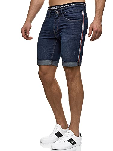 Indicode Herren Fife Jeans Shorts mit 5 Taschen | Herrenshorts Used Look für Männer Dark Blue S von Indicode