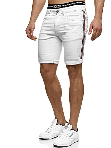 Indicode Herren Fife Jeans Shorts mit 5 Taschen | Herrenshorts Used Look für Männer Offwhite L von Indicode