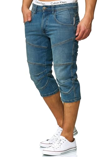 Indicode Herren Fortune 3/4 Jeans Shorts aus 98% Baumwolle | Bermuda Denim Freizeithose für Männer Blue Wash, L von Indicode