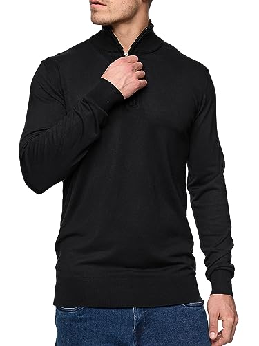 JEFF Herren Frankie Strickpullover mit Stehkragen und Reißverschluss | Pullover Herrenpulli für Männer Black, XL von Indicode