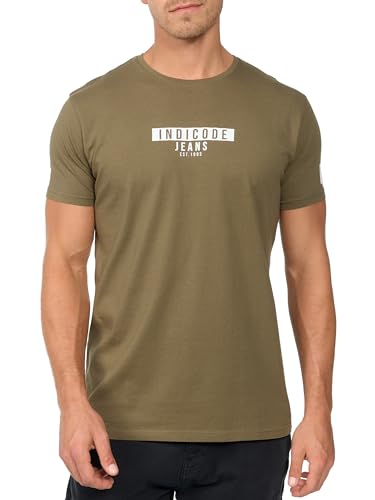 Indicode Herren GOTSVegas T-Shirt mit Rundhals-Ausschnitt aus Baumwolle | Herrenshirt Sommershirt Männer Army M von Indicode