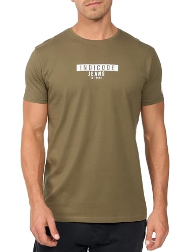 Indicode Herren GOTSVegas T-Shirt mit Rundhals-Ausschnitt aus Baumwolle | Herrenshirt Sommershirt Männer Army XXL von Indicode