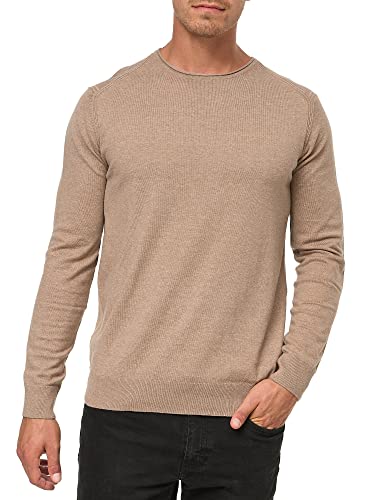 Indicode Herren Gamal Strickpullover aus 80% Baumwolle | Pullover O-Neck Pulli Männer Beige Mix L von Indicode