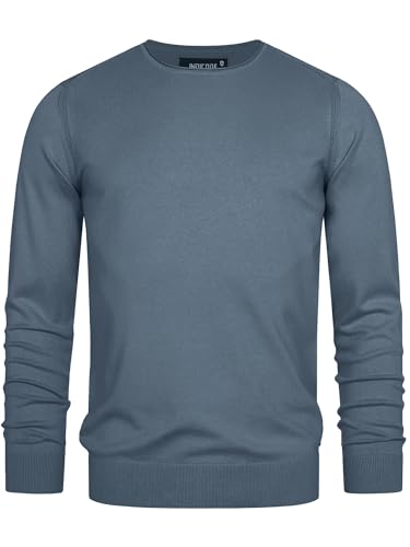 Indicode Herren Gamal Strickpullover aus 80% Baumwolle | Pullover O-Neck Pulli Männer China Blue Mix, M von Indicode