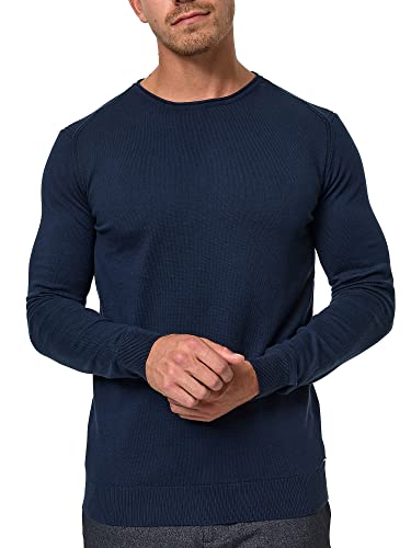 Indicode Herren Gamal Strickpullover aus 80% Baumwolle | Pullover O-Neck Pulli Männer Navy, S von Indicode