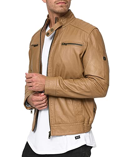 Indicode Herren Germo Lederjacke aus Lammleder | Echtleder Jacke Motorradjacke Bikerjacke Camel XL von Indicode