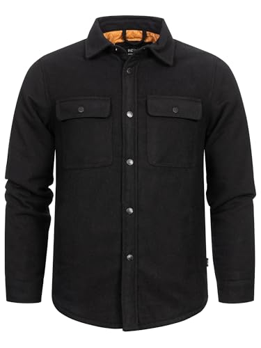 Indicode Herren Henderson Langarmhemd Übergangsjacke gefüttert | Herrenhemd Freizeithemd Black L von Indicode