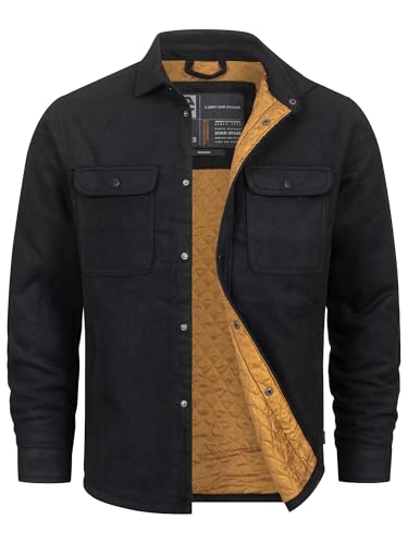 Indicode Herren Henderson Langarmhemd Übergangsjacke gefüttert | Herrenhemd Freizeithemd Black, XL von Indicode