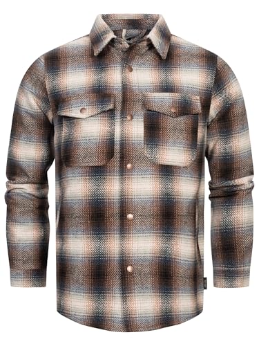 Indicode Herren Henderson Langarmhemd Übergangsjacke gefüttert | Herrenhemd Freizeithemd Coffee Bean M von Indicode