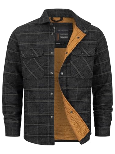 Indicode Herren Henderson Langarmhemd Übergangsjacke gefüttert | Herrenhemd Freizeithemd Raven, L von Indicode