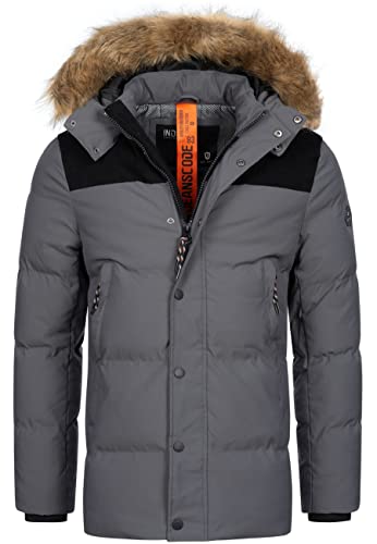 Indicode Herren Hexyl Winterparka mit Kapuze | Parka Steppjacke Herrenparka Dk Grey, XL von Indicode