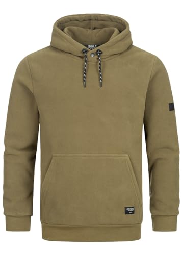 Indicode Herren Hoodie Neo Teddyfell Fleece Pullover Kängurutasche 2-Ton Kordel L Capers Olive von Indicode