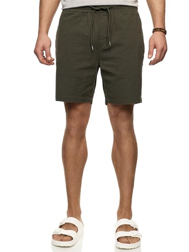 Indicode Herren INAlizzo Shorts aus Seersucker | Herrenshorts Freizeitshorts gestreift Army, M von Indicode