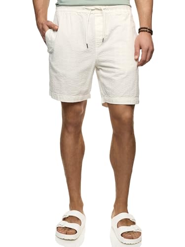 Indicode Herren INAlizzo Shorts aus Seersucker | Herrenshorts Freizeitshorts gestreift Offwhite, S von Indicode