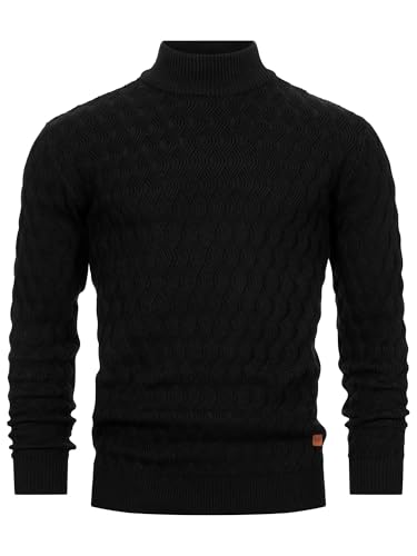 Indicode Herren INAlpha Strickpullover mit Stehkragen aus Baumwoll-Mix | Feinstrick-Pulli für Männer Black, M von Indicode