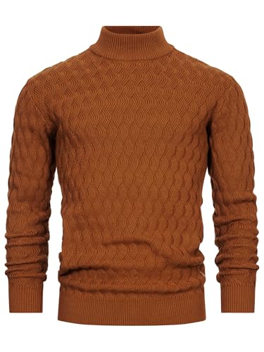 Indicode Herren INAlpha Strickpullover mit Stehkragen aus Baumwoll-Mix | Feinstrick-Pulli für Männer Caramel, L von Indicode