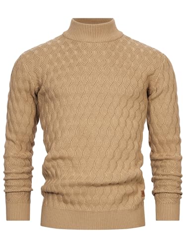 Indicode Herren INAlpha Strickpullover mit Stehkragen aus Baumwoll-Mix | Feinstrick-Pulli für Männer Cornstalk, XXL von Indicode