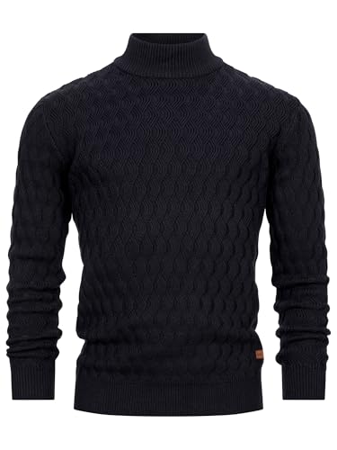 Indicode Herren INAlpha Strickpullover mit Stehkragen aus Baumwoll-Mix | Feinstrick-Pulli für Männer Dark Navy, L von Indicode