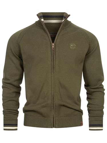 Indicode Herren INArutemia Strickjacke aus Baumwolle | Fein-Strick Cardigan mit Stehkragen und Reißverschluss Army, XL von Indicode