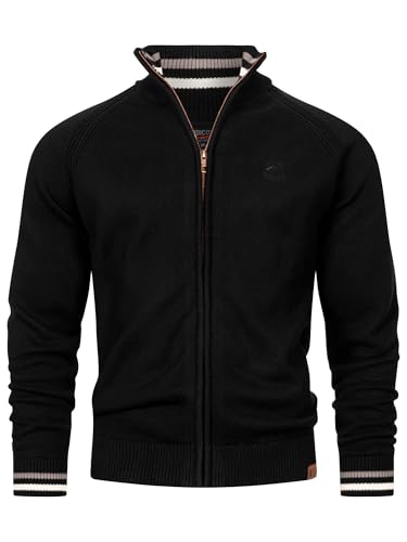 Indicode Herren INArutemia Strickjacke aus Baumwolle | Fein-Strick Cardigan mit Stehkragen und Reißverschluss Black, S von Indicode
