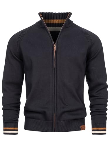 Indicode Herren INArutemia Strickjacke aus Baumwolle | Fein-Strick Cardigan mit Stehkragen und Reißverschluss Dark Navy, XL von Indicode