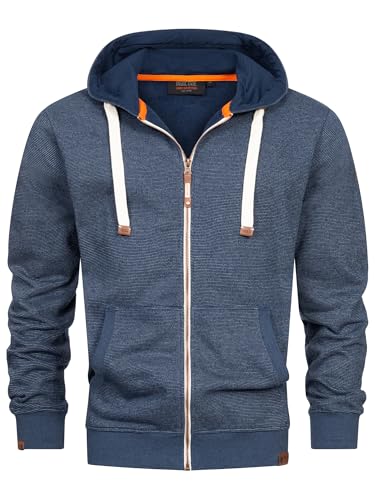 Indicode Herren INBaustian Sweatjacke mit RIPP-Bündchen und Kapuze | Kapuzensweater Hoodie für Männer Blue, L von Indicode