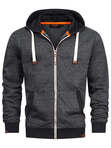 Indicode Herren INBaustian Sweatjacke mit RIPP-Bündchen und Kapuze | Kapuzensweater Hoodie für Männer Charcoal Mix, XXL von Indicode